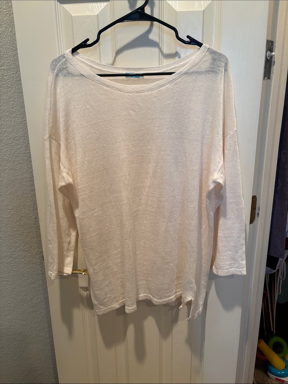J. McLaughlin 100% Linen 3/4 Sleeve White top sz L